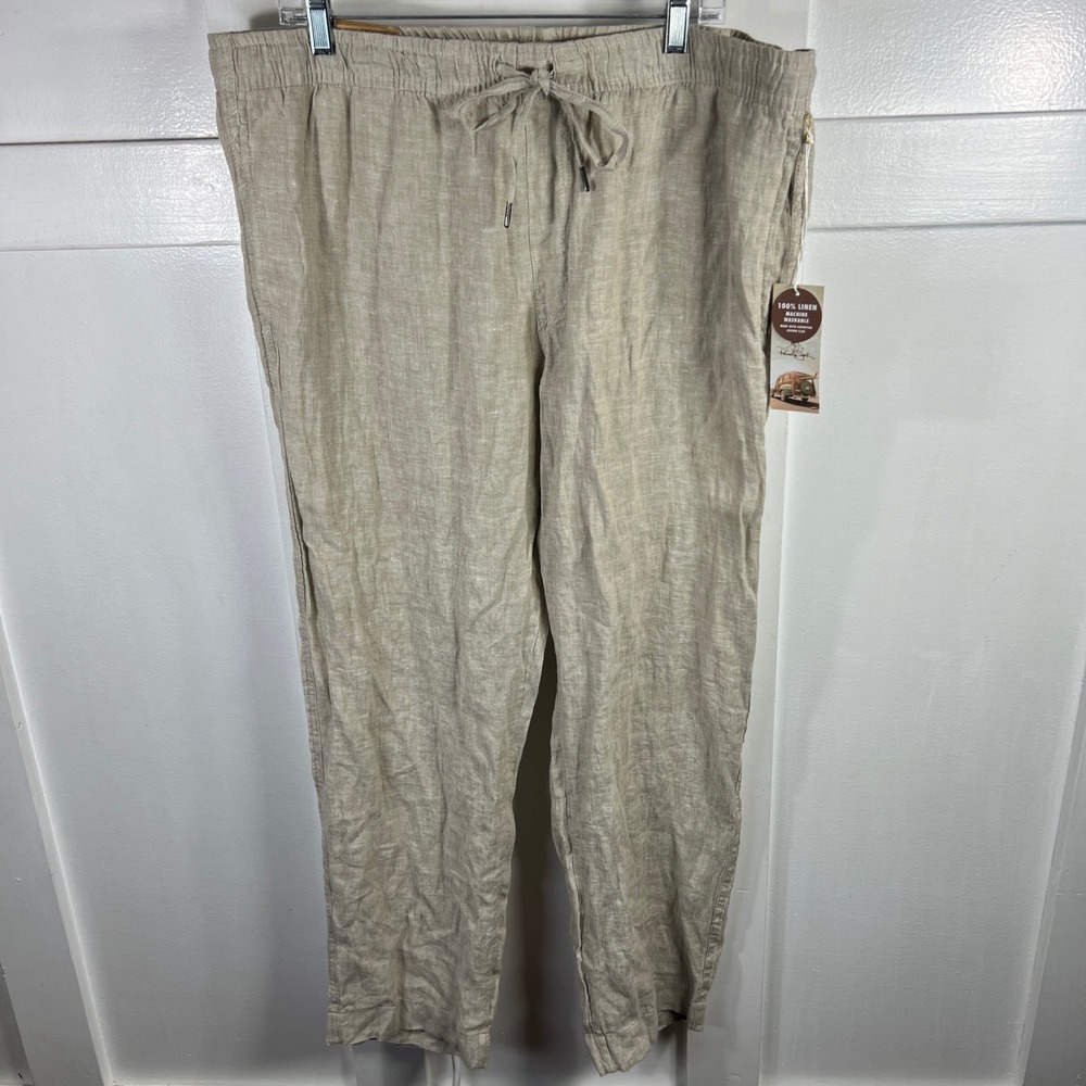 Panama Jack Mens XL 100% Linen Drawstring Pants Tan European Flax New